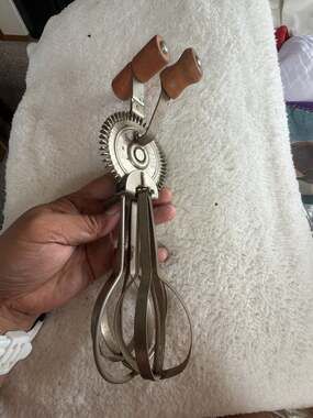 Ladd No. 3W Vintage Hand Crank Egg Beater with Wooden Handles